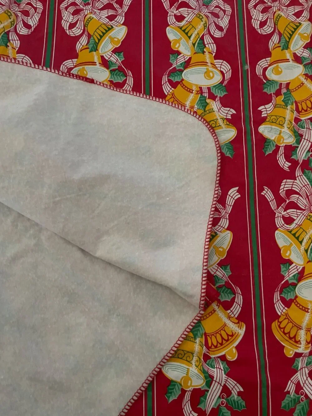 Vintage Vinyl Flannel Back Christmas Bells Tablecloth Holiday